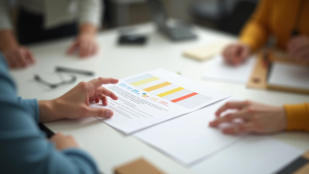 Two hands pointing at a printed color contrast chart